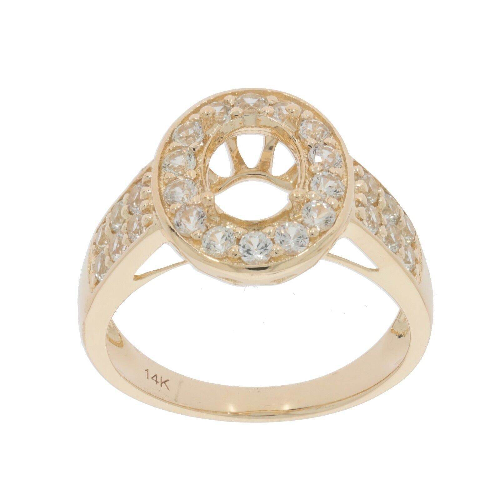 14K Yellow Gold Semi Mount Ring Setting Oval OV 8x6mm Halo - Syzjewelry