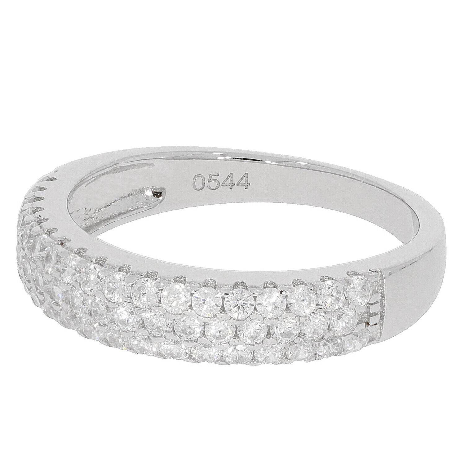 Sterling Silver 3-Row Wedding Band with Moissanite – Perfect Engagement and Wedding Ring Set - Syzjewelry