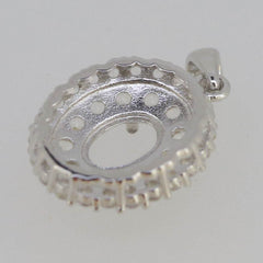 Sterling Silver Semi Mount Pendants Setting OV 7x5mm White Topaz Double Halo - Syzjewelry