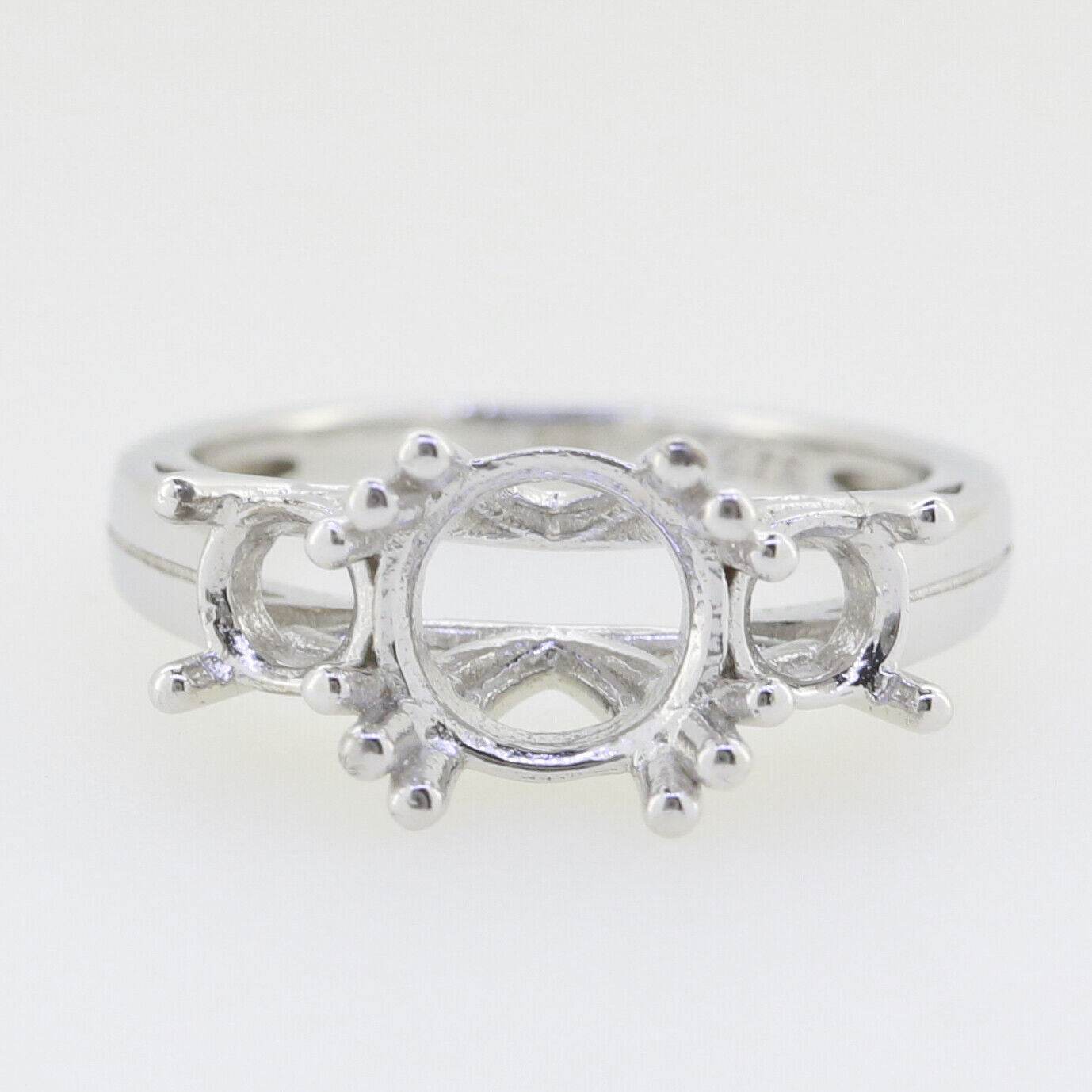 Sterling Silver Semi Mount Ring Setting Round RD 8x8mm 5x5mm 3 Stone Ring - Syzjewelry