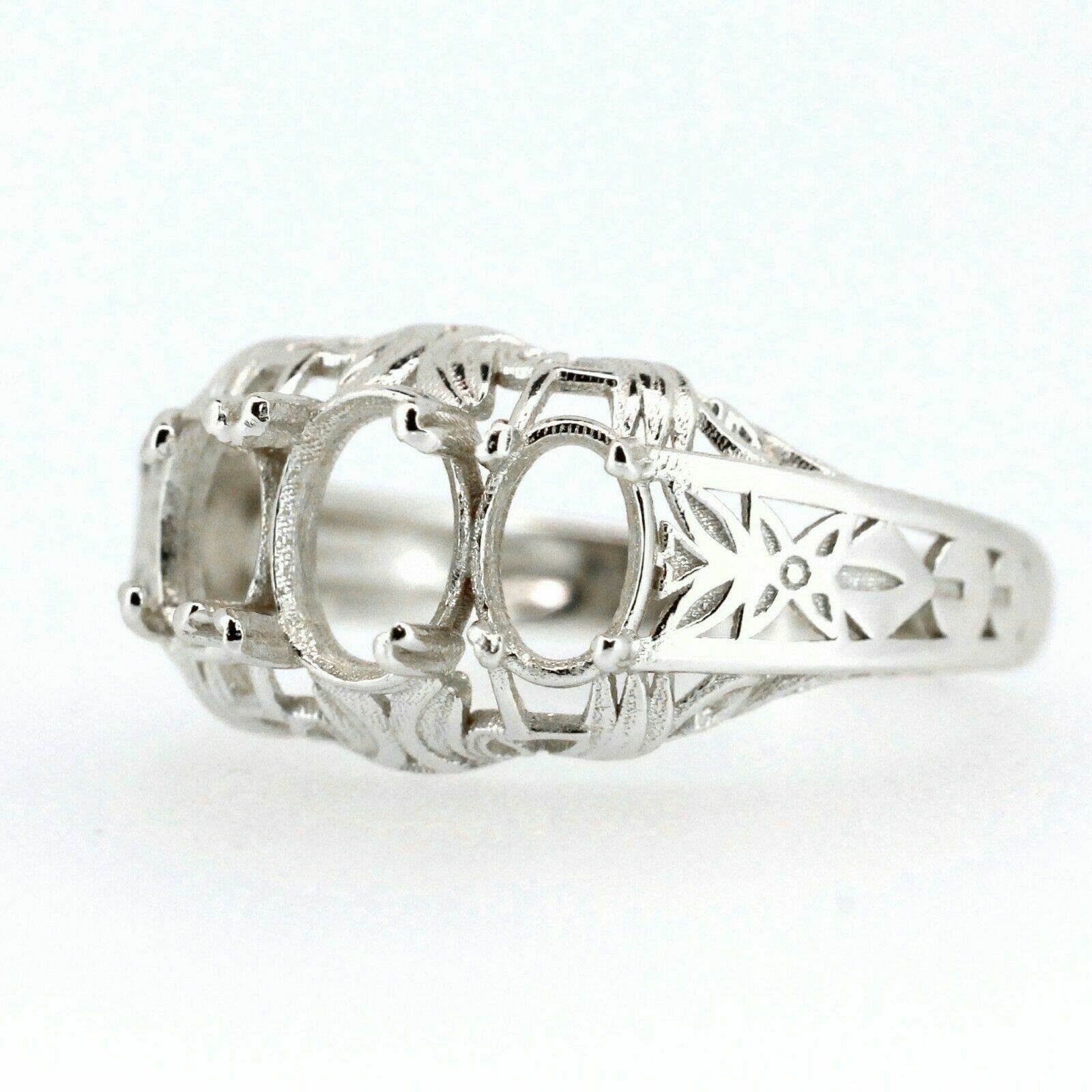 Sterling Silver Semi Mount Ring Setting Oval OV 7x5 OV 6x4mm Art Deco Style - Syzjewelry