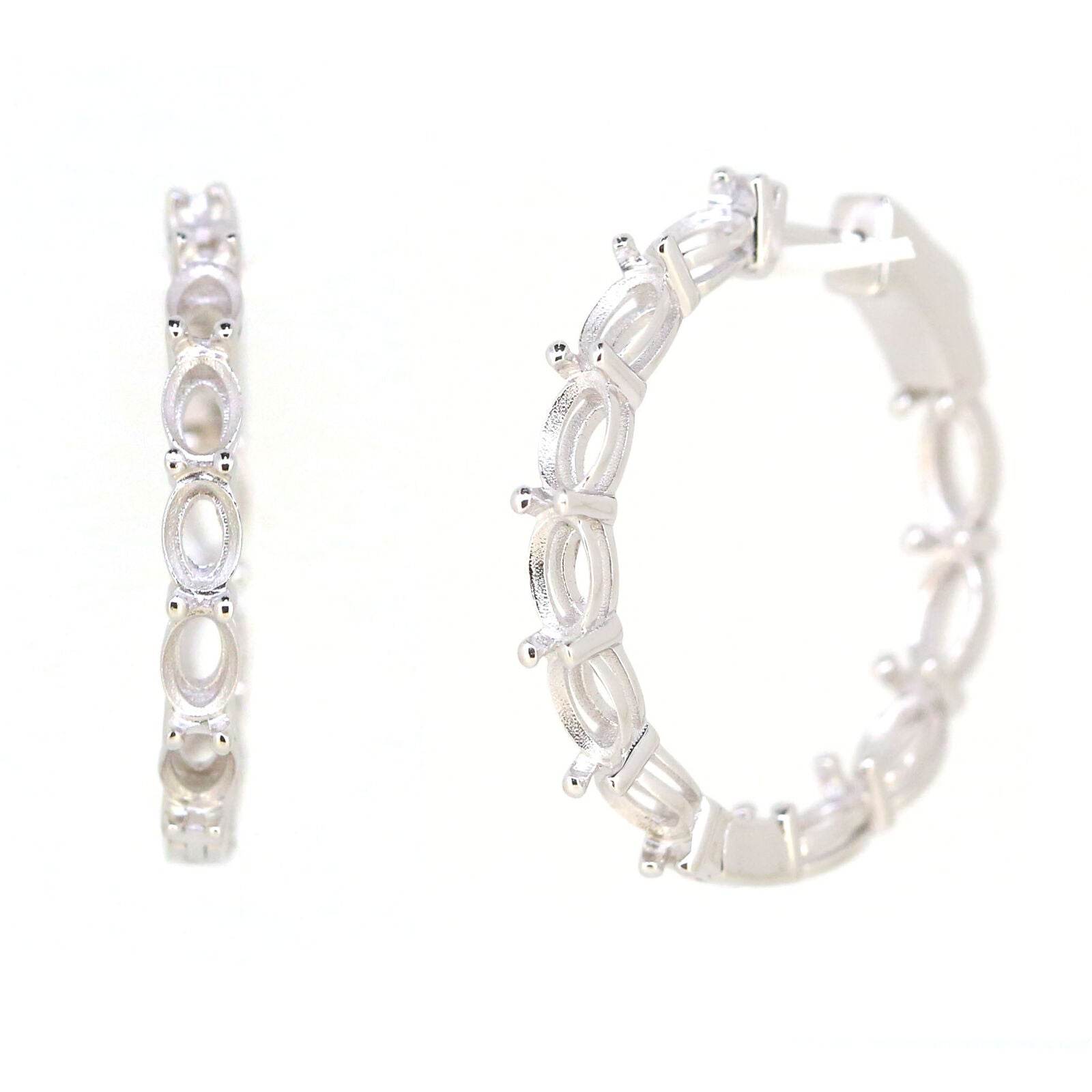 Sterling Silver Semi Mount Earrings Setting Oval OV 6x4mm Multi stone Hoop Earrings - Syzjewelry