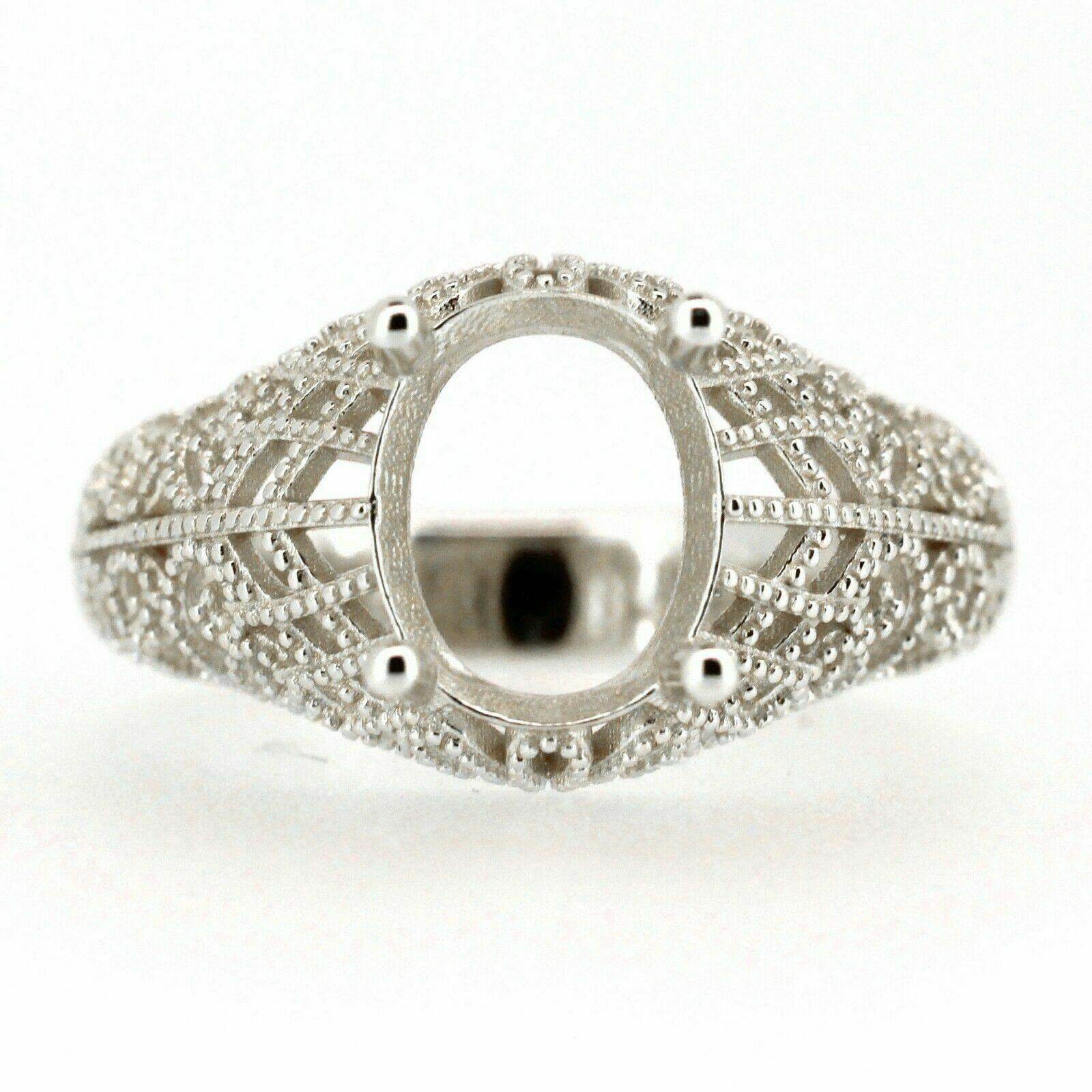 Sterling Silver Semi Mount Ring Setting Oval OV 10x8mm Rhodium - Syzjewelry