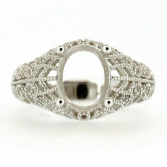 Sterling Silver Semi Mount Ring Setting Oval OV 10x8mm Rhodium - Syzjewelry