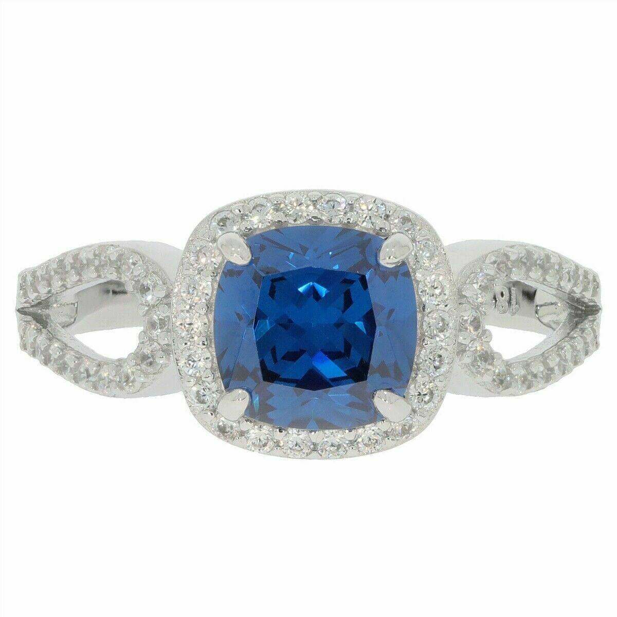 Sterling Silver Semi Mount Ring Setting Cushion Cu 7x7mm Halo Split Shank - Syzjewelry