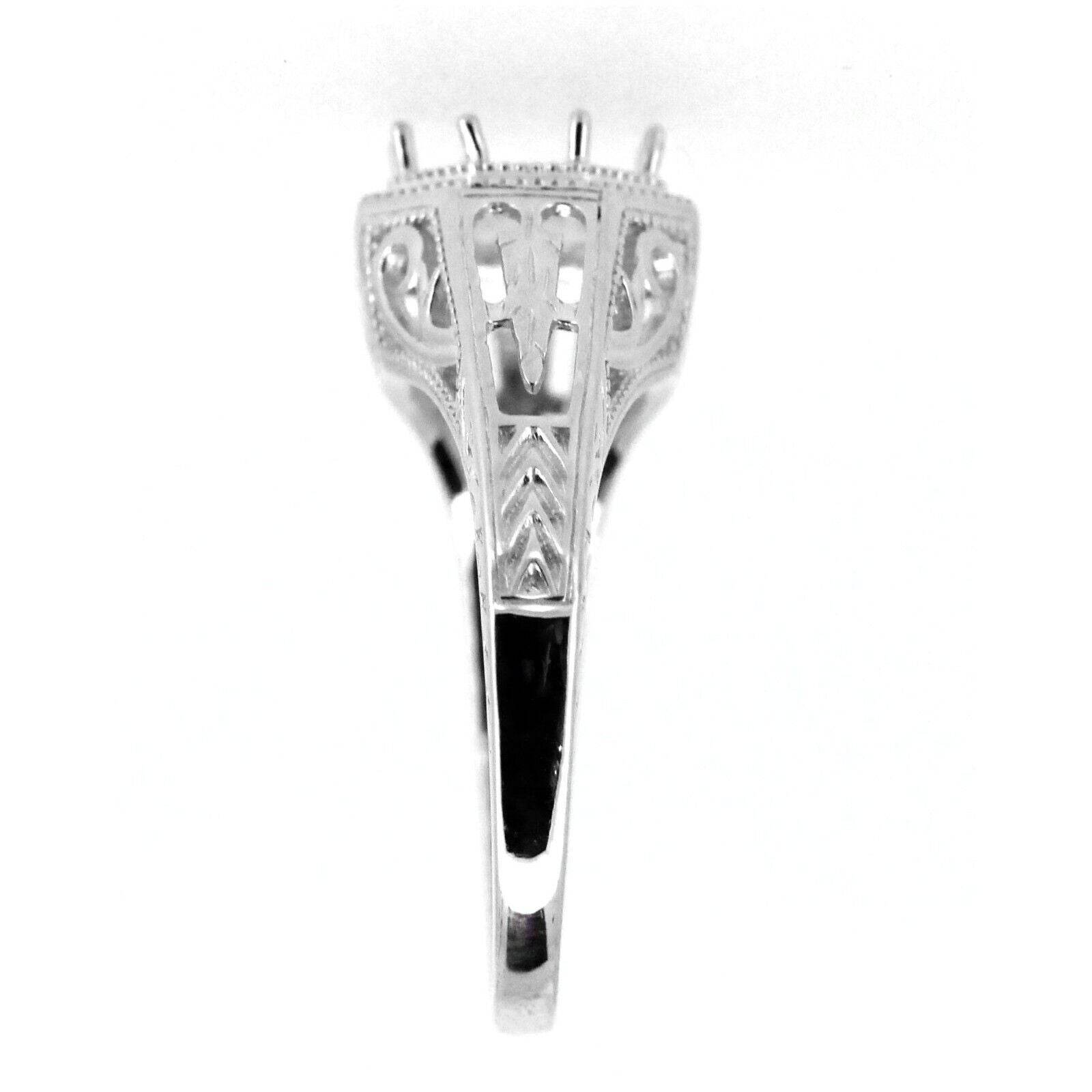 Art Deco Style Sterling Silver Semi Mount Ring Setting Round RD 7x7mm - Syzjewelry