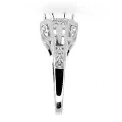 Art Deco Style Sterling Silver Semi Mount Ring Setting Round RD 7x7mm - Syzjewelry