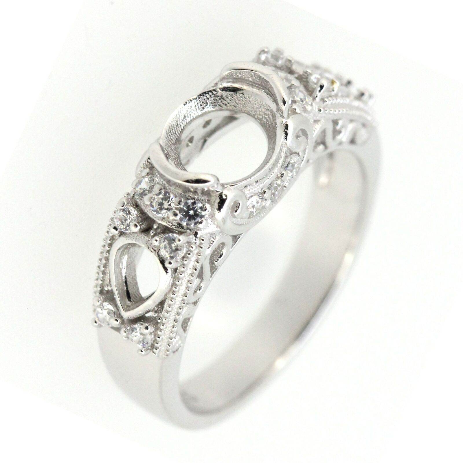 Art Deco Style Sterling Silver Semi Mount Ring Setting Oval OV 7x5mm White Topaz - Syzjewelry