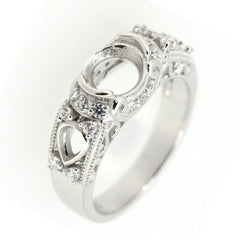 Art Deco Style Sterling Silver Semi Mount Ring Setting Oval OV 7x5mm White Topaz - Syzjewelry