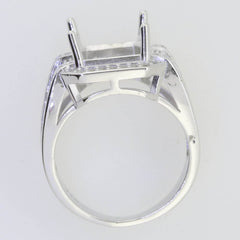 Sterling Silver Semi Mount Ring Setting Emerald OCT 14x10mm Halo Split Shank L56 - Syzjewelry