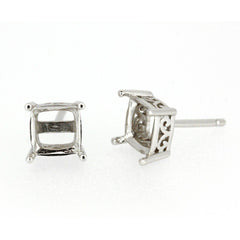 Sterling Silver Semi Mount Earrings Setting Cushion CU 7x7mm Stud Earring - Syzjewelry