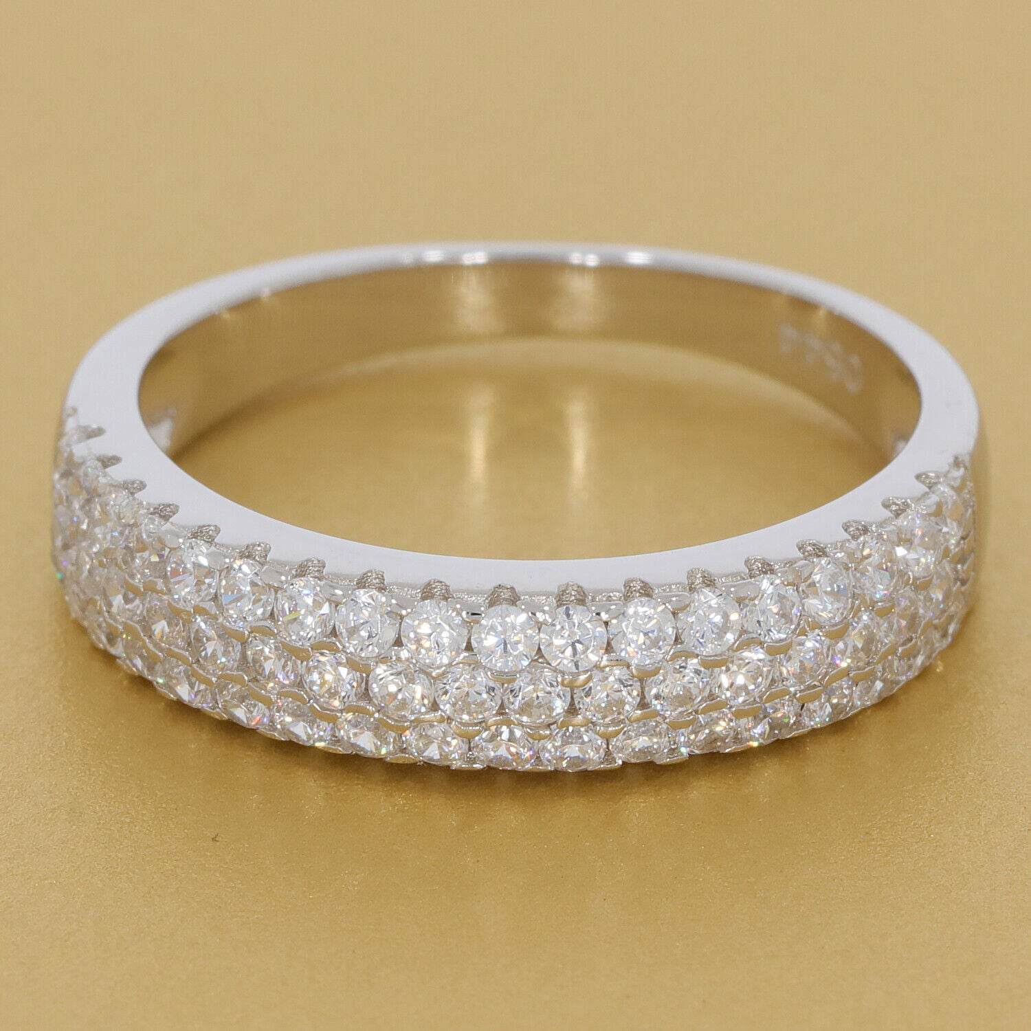 Sterling Silver 3-Row Wedding Band with Moissanite – Perfect Engagement and Wedding Ring Set - Syzjewelry