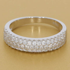 Sterling Silver 3-Row Wedding Band with Moissanite – Perfect Engagement and Wedding Ring Set - Syzjewelry