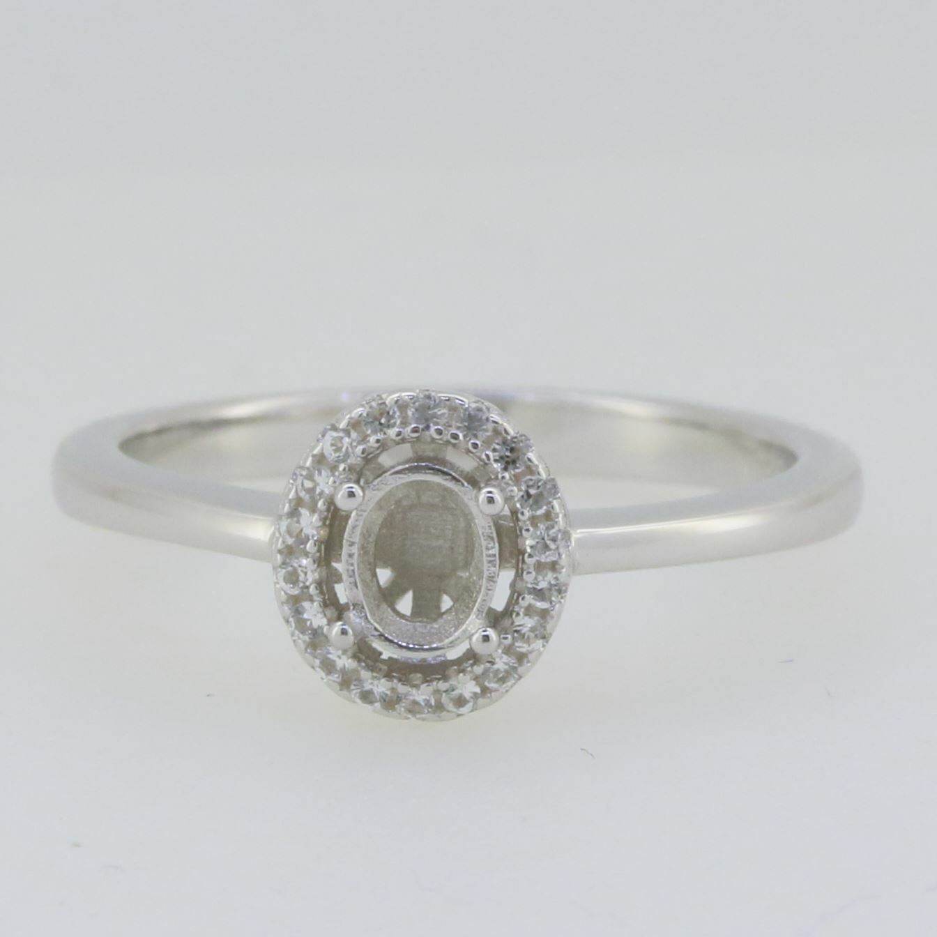 14K White Gold Semi Mount Ring Setting Oval OV 5X4mm Halo Solitaire PJC14645R14K - Syzjewelry