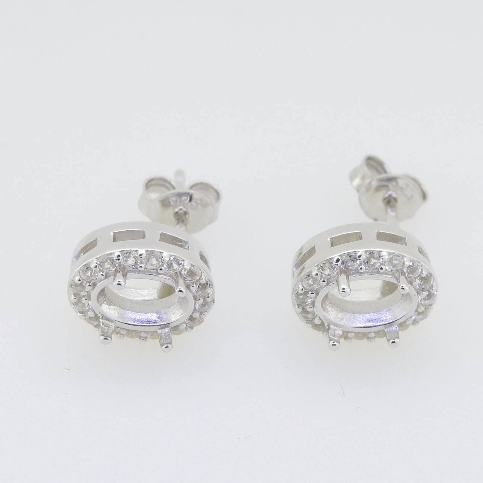 Sterling Silver Semi Mount Earrings Setting Oval OV 8X6mm White Topaz PJC430 - Syzjewelry