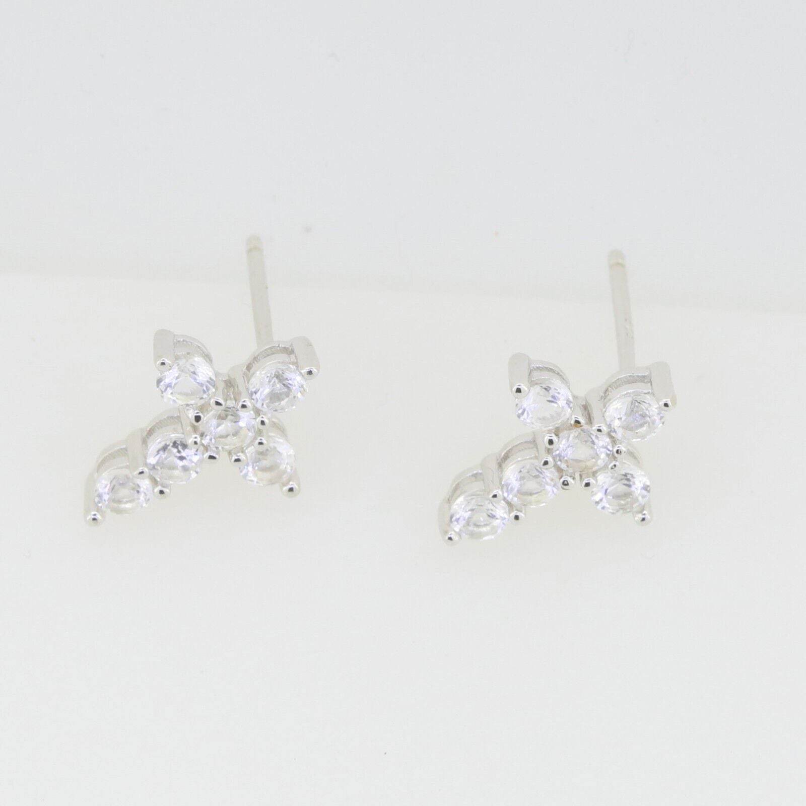 Sterling Silver Earrings Stud Cross with white topaz White Topaz Solid - Syzjewelry