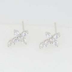 Sterling Silver Earrings Stud Cross with white topaz White Topaz Solid - Syzjewelry