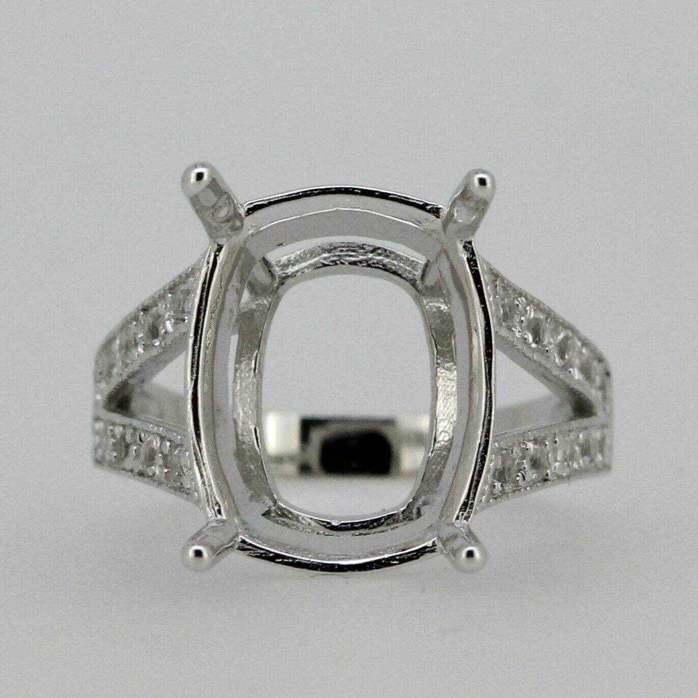 Sterling Silver Semi Mount Ring Setting Cushion 17x13mm Split Shank White Topaz - Syzjewelry