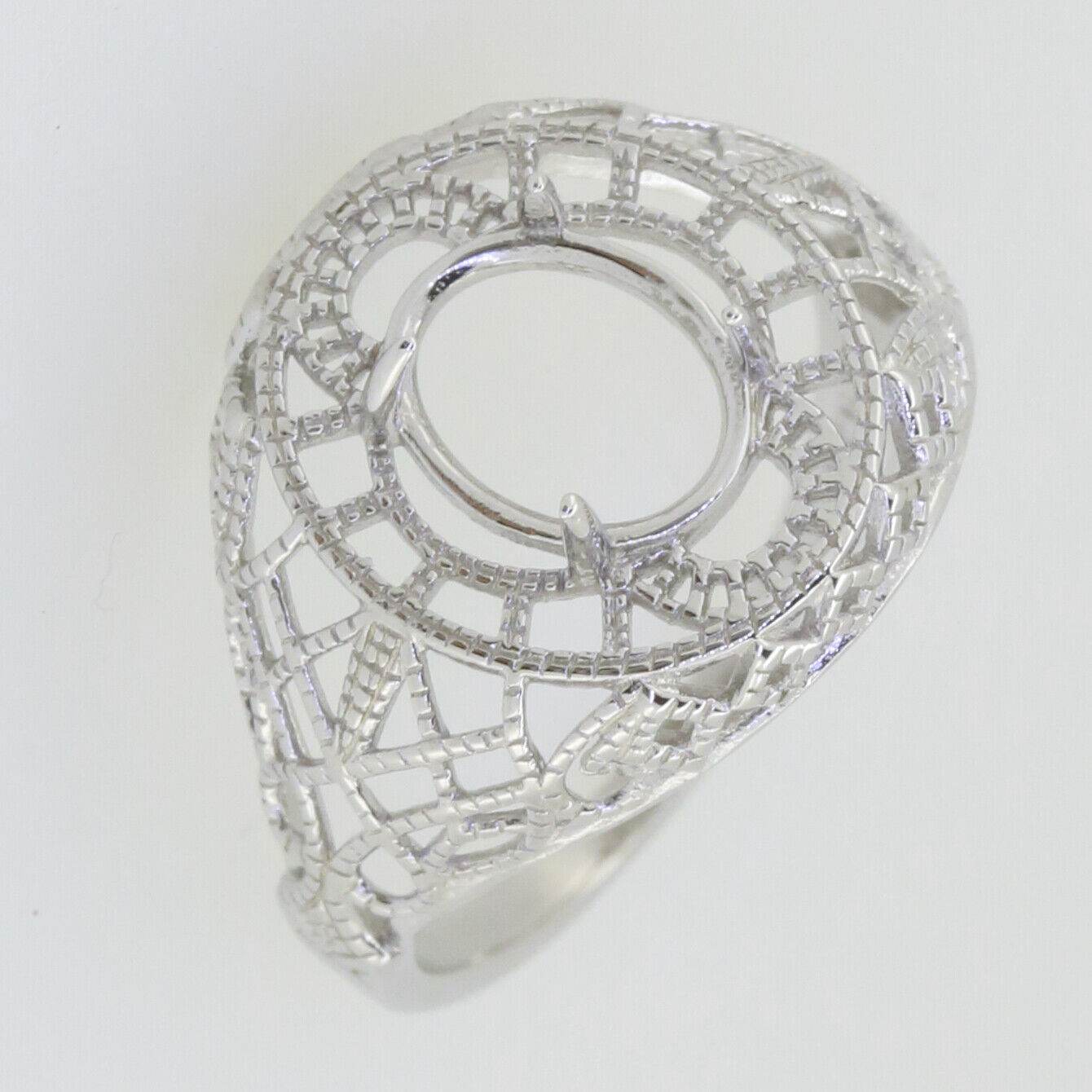 Art Deco Style Sterling Silver Semi Mount Ring Setting Oval OV 9x7mm White Topaz - Syzjewelry