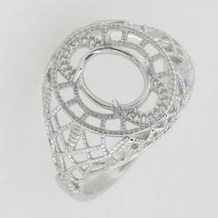 Art Deco Style Sterling Silver Semi Mount Ring Setting Oval OV 9x7mm White Topaz - Syzjewelry