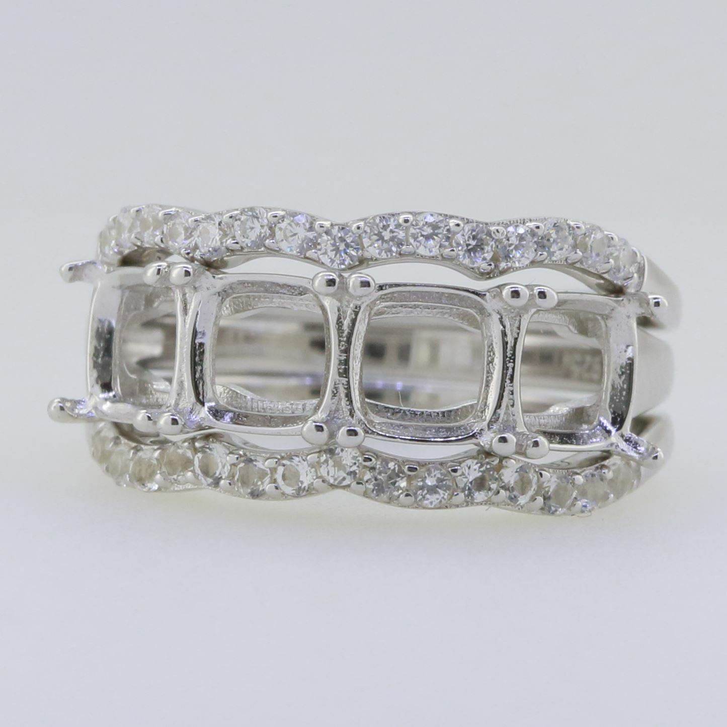 3 piece Set Sterling Silver Semi Mount Ring Setting Cushion CU 6X6mm - Syzjewelry