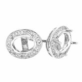 Sterling Silver Semi Mount Earrings Setting Oval OV 8x6mm Halo White Topaz - Syzjewelry