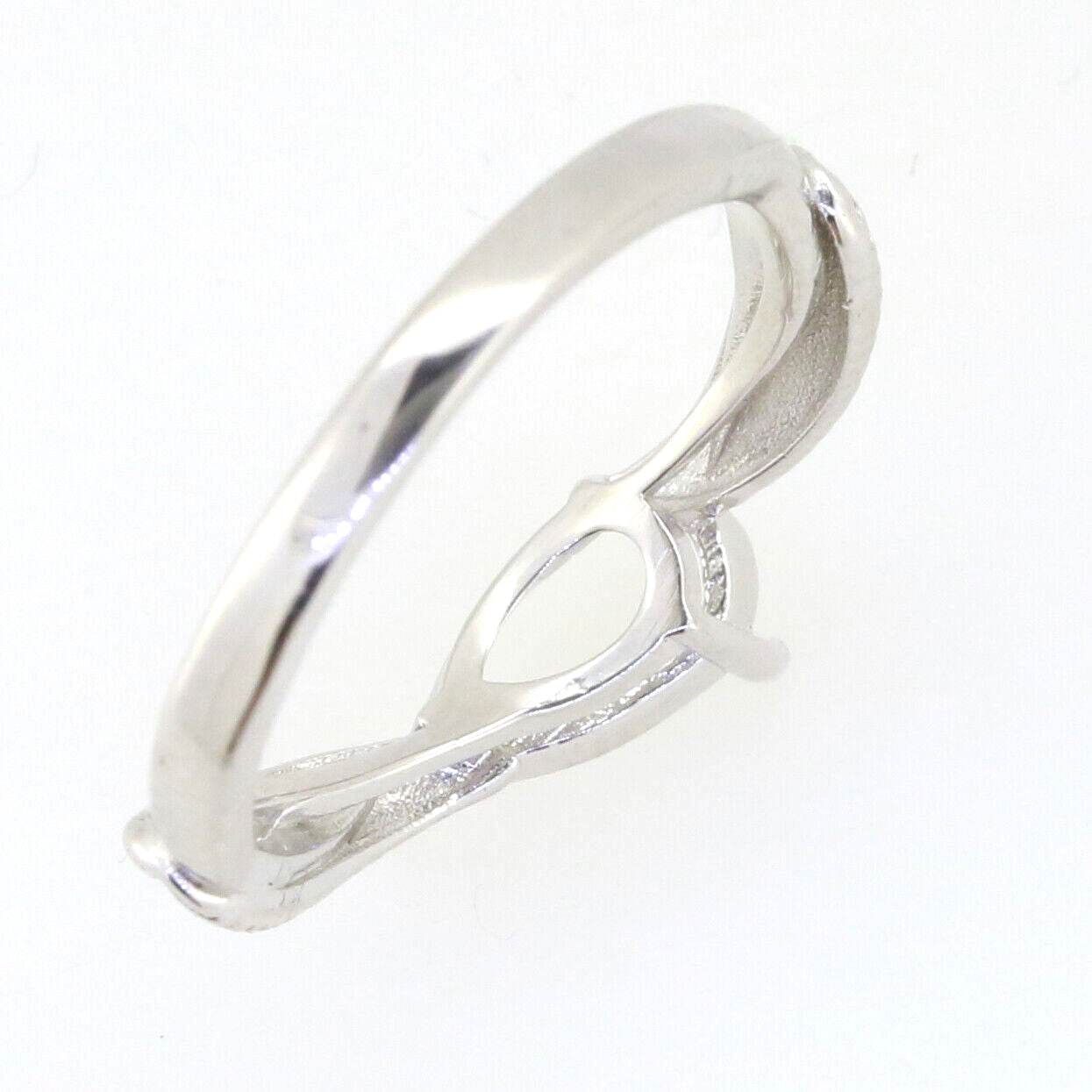 Sterling Silver Semi Mount Ring Setting Pear PE 9x6mm Feather Theme White Topaz - Syzjewelry