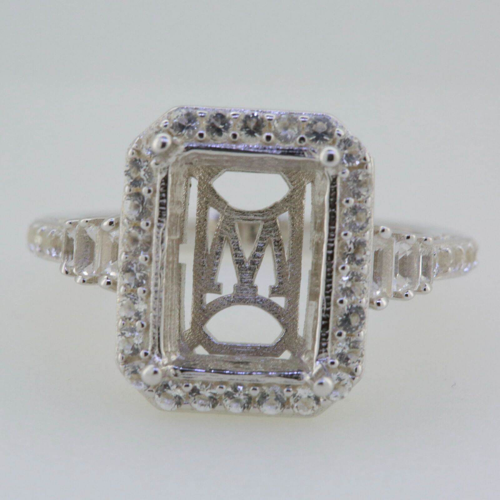 14K White Gold Semi Mount Ring Setting Emerald OCT 12x9mm Engagement Halo - Syzjewelry