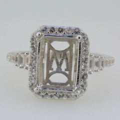 14K White Gold Semi Mount Ring Setting Emerald OCT 12x9mm Engagement Halo - Syzjewelry