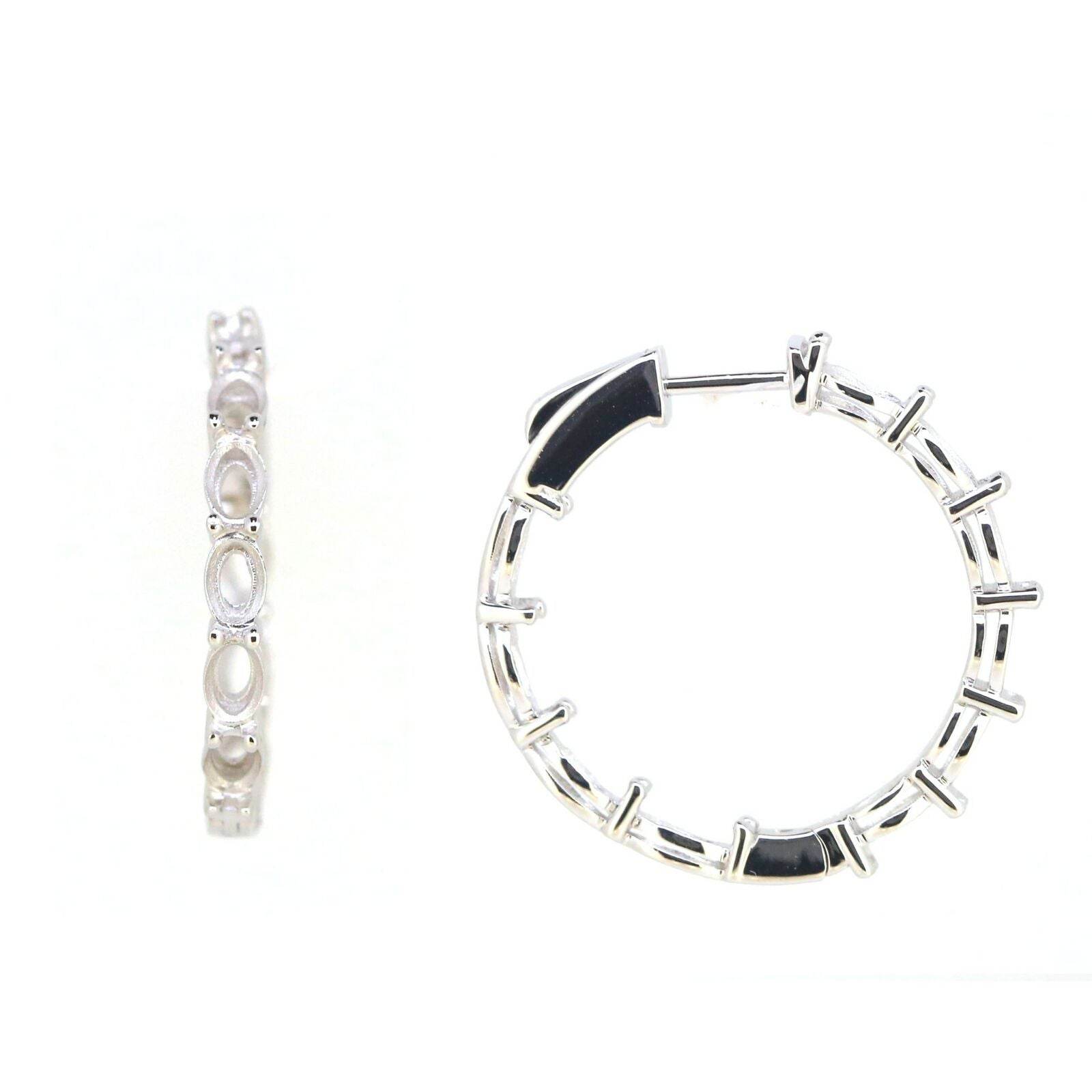 Sterling Silver Semi Mount Earrings Setting Oval OV 6x4mm Multi stone Hoop Earrings - Syzjewelry