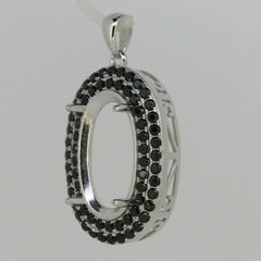Sterling Silver Semi Mount Pendant Setting Oval OV 20x16mm Black Spinel Halo - Syzjewelry