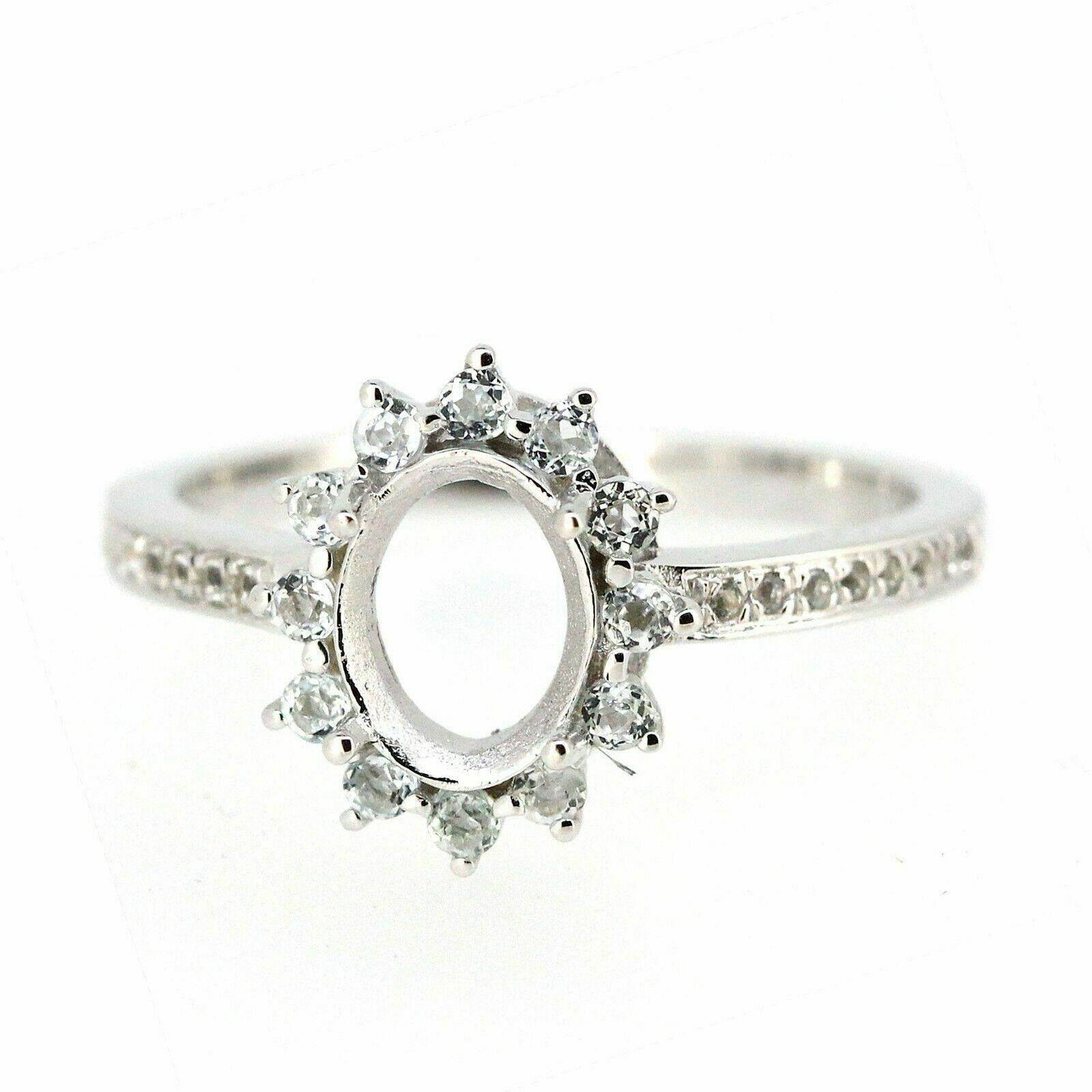Sterling Silver Semi Mount Ring Setting Oval OV 8x6mm Halo White Topaz L082R082W - Syzjewelry