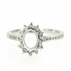 Sterling Silver Semi Mount Ring Setting Oval OV 8x6mm Halo White Topaz L082R082W - Syzjewelry