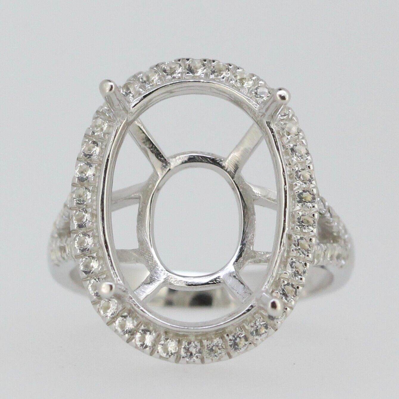 Sterling Silver Semi Mount Ring Setting Oval OV 16x12mm Halo Topaz - Syzjewelry