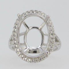 Sterling Silver Semi Mount Ring Setting Oval OV 16x12mm Halo Topaz - Syzjewelry