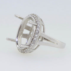 Sterling Silver Semi Mount Ring Setting Oval OV 16x12mm Halo Topaz - Syzjewelry