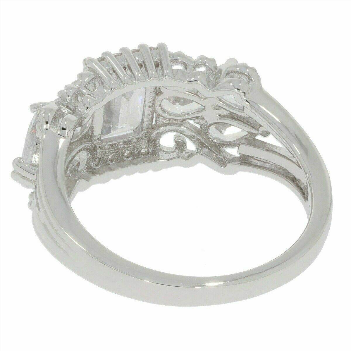 Sterling Silver Semi Mount Ring Setting Emerald OCT 7x5mm PE 5x3mm White Top - Syzjewelry