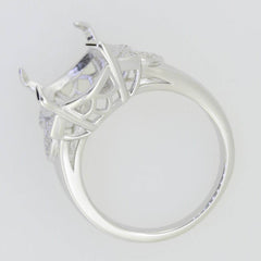 14K White Gold Semi Mount Ring Setting Oval OV 16X12mm W/ Moissanite - Syzjewelry