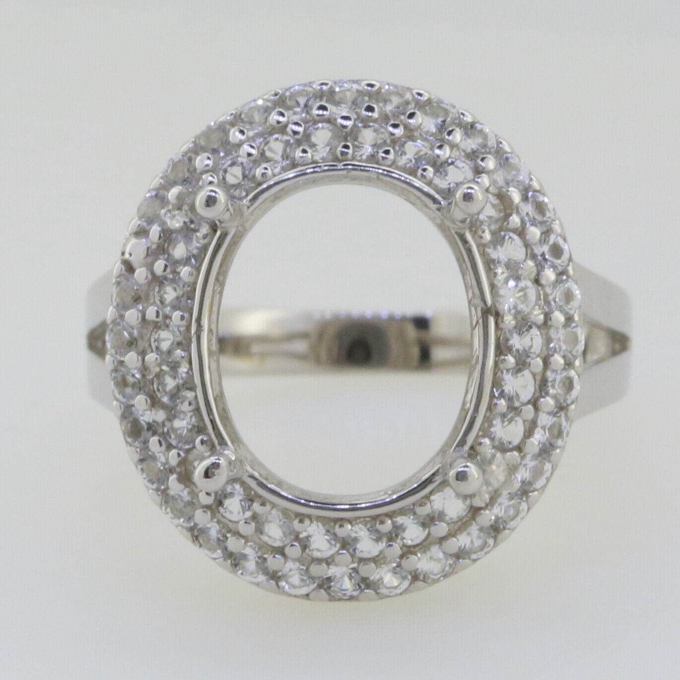 Sterling Silver Semi Mount Ring Setting Oval OV 11x9mm Double Halo Topaz - Syzjewelry