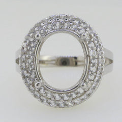 Sterling Silver Semi Mount Ring Setting Oval OV 11x9mm Double Halo Topaz - Syzjewelry