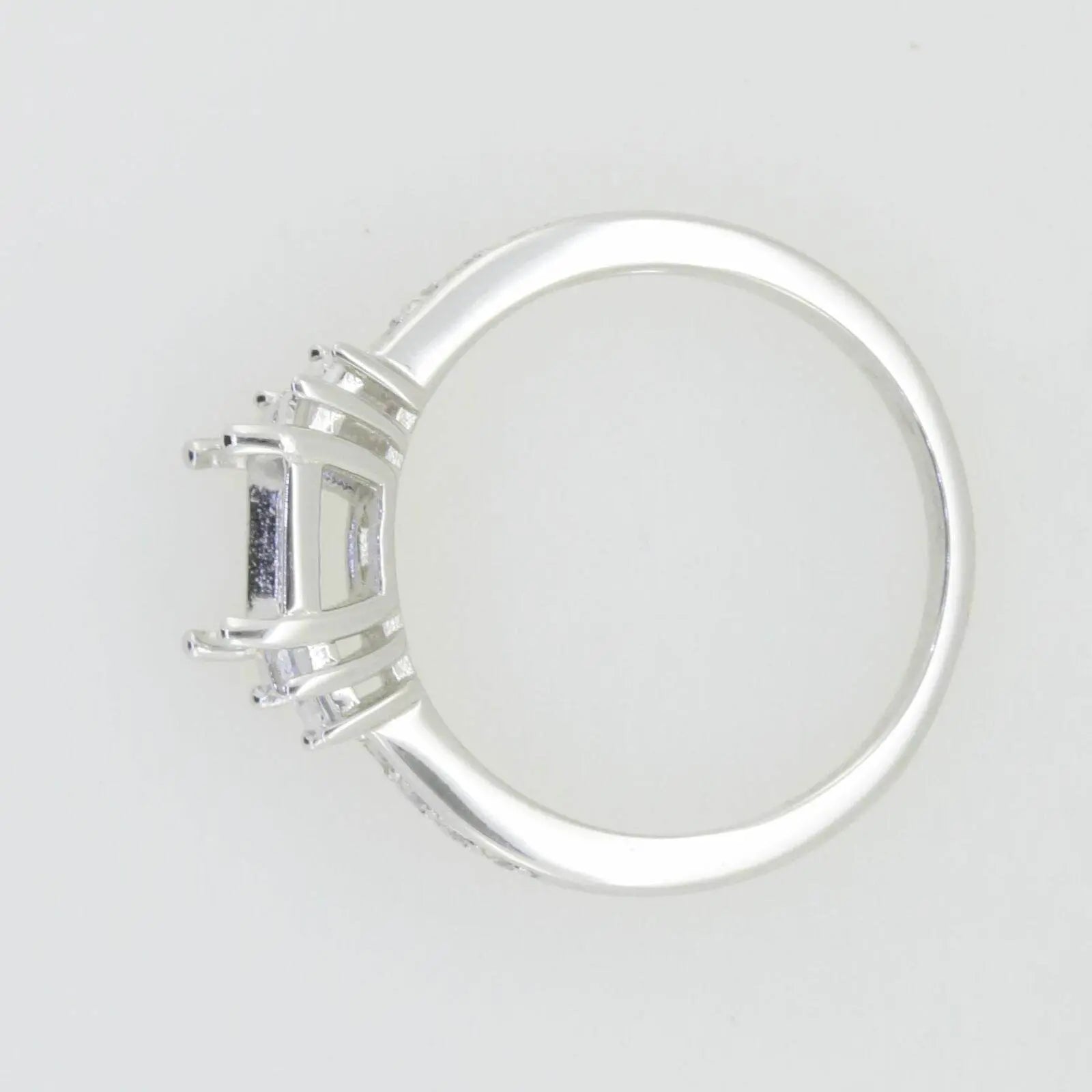 Sterling Silver Semi Mount Ring Setting Emerald OCT 8X6mm Bag 3x1.5mm White Topaz - Syzjewelry