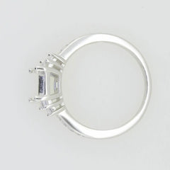 Sterling Silver Semi Mount Ring Setting Emerald OCT 8X6mm Bag 3x1.5mm White Topaz - Syzjewelry