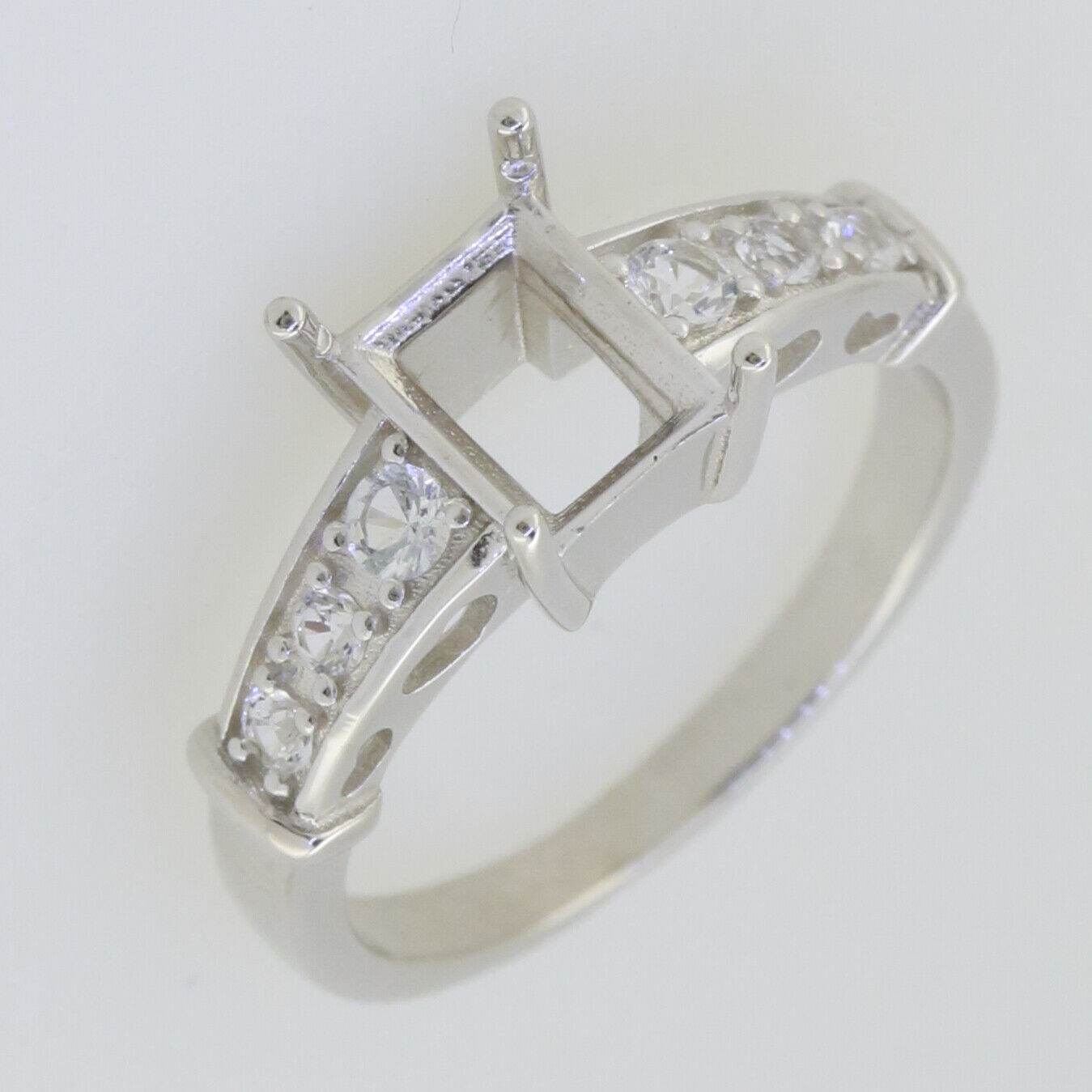 Art Deco Style Sterling Silver Semi Mount Ring Setting Emerald OCT 8x6mm Topaz - Syzjewelry