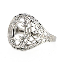 Art Deco Style Sterling Silver Semi Mount Ring Setting Oval OV 9x7mm White Topaz - Syzjewelry