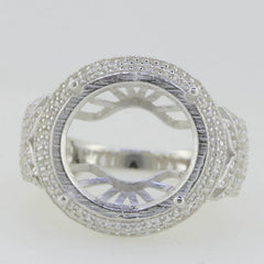 14K White Gold Semi Mount Ring Setting Round RD 15X15mm - Syzjewelry