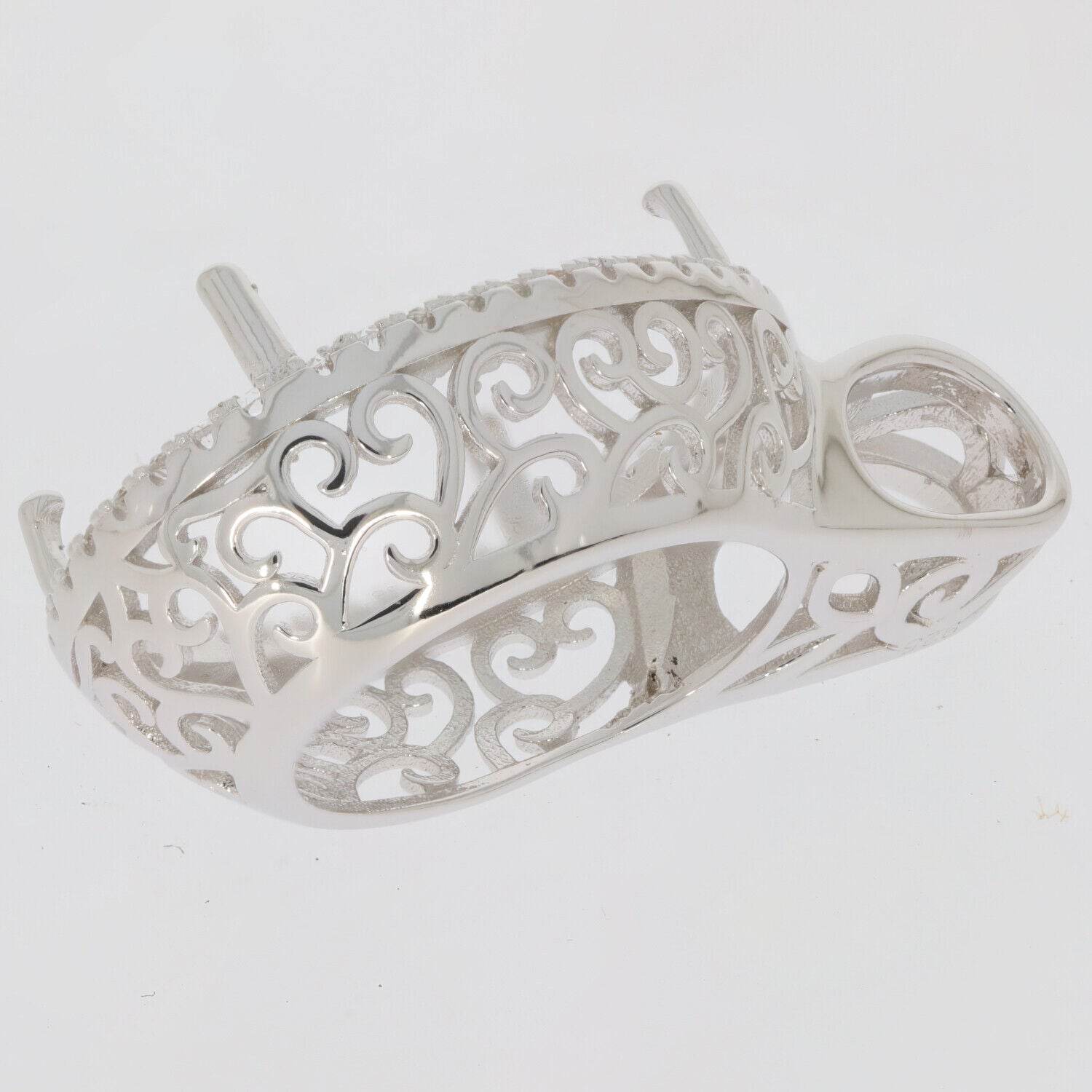 Sterling Silver Semi Mount Pendant Setting Oval OV 21X16mm Halo Topaz - Syzjewelry