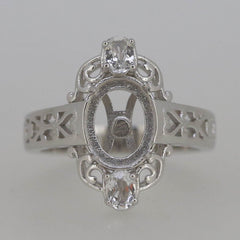 Art Nouveau Style Sterling Silver Semi Mount Ring Setting Oval OV 9x7mm - Syzjewelry