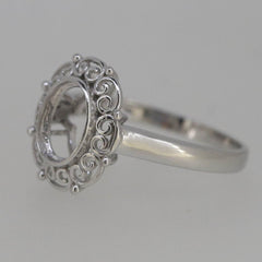 Vintage Style Sterling Silver Semi Mount Ring Setting Oval OV 8x6mm Filigree - Syzjewelry