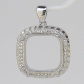 Sterling Silver Semi Mount Pendant Setting Cushion Cu 14x14mm Halo Topaz - Syzjewelry