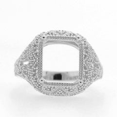 Filigree Sterling Silver Semi Mount Ring Setting Emerald OCT 11x9mm Vintage Repr - Syzjewelry